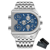 3 Time Zone Date Stainless Steel Men's Watches