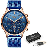 Luxury Stainless Steel Blue Waterproof Quartz Watch