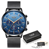 Luxury Stainless Steel Blue Waterproof Quartz Watch