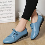 Spring Lace-up Pleated Genuine Leather Flats Shoes