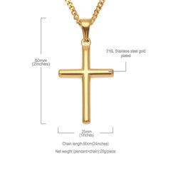 Classic Gold Color Smooth Cross Pendant Necklace