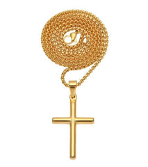Classic Gold Color Smooth Cross Pendant Necklace
