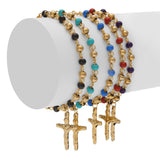 Women Colorful Rosary Beads Bracelet With Cross