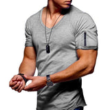 V Neck Casual Cotton Top Bodybuilding T Shirt
